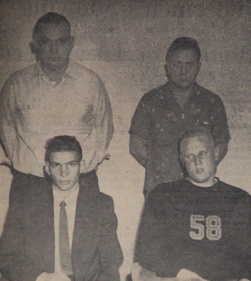 One of these candidates will be selected as the 1955 Ugly Man following the Community Chest Campaign, now under way. The contest is sponsored by Alpha Phi Omega, national service fraternity. Candidates are, from left to right, front row, Paul Hagen, Pi Alpha Pi; Bill Fransisco, Mens Dorm; Bob St. Aubyn, Men of Webster; and Al LaVoie, ISA. Not pictured are Jerry Swanson, Phi Upsilon Sigma; and Frank Stone, Alpha Gamma Gamma.