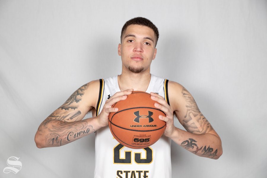 Wichita States Teddy Allen poses during media day on Oct. 16, 2018.