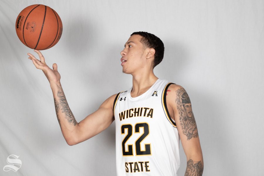 Wichita States Chance Moore poses during media day on Oct. 16, 2018.