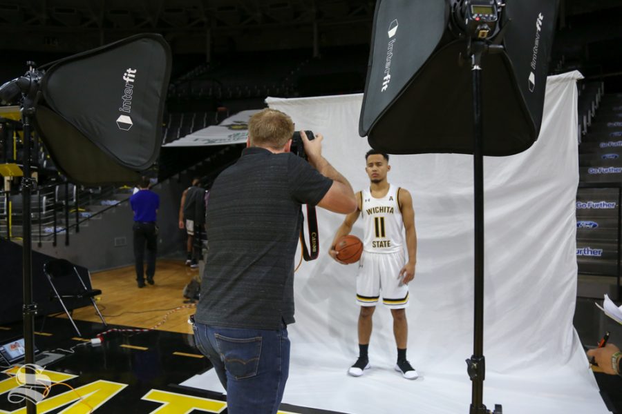 Eli Farrakhan is photographed by Joseph Barringhaus, Sports Photo Editor at The Sunflower, during media day at Koch Arena.