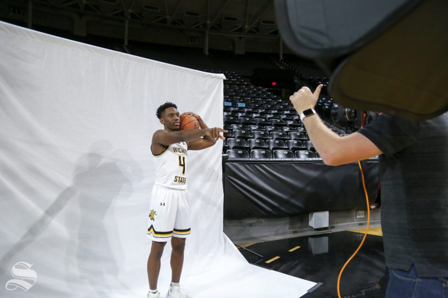 Samajae Haynes-Jones poses for photos during media day at Wichita State.