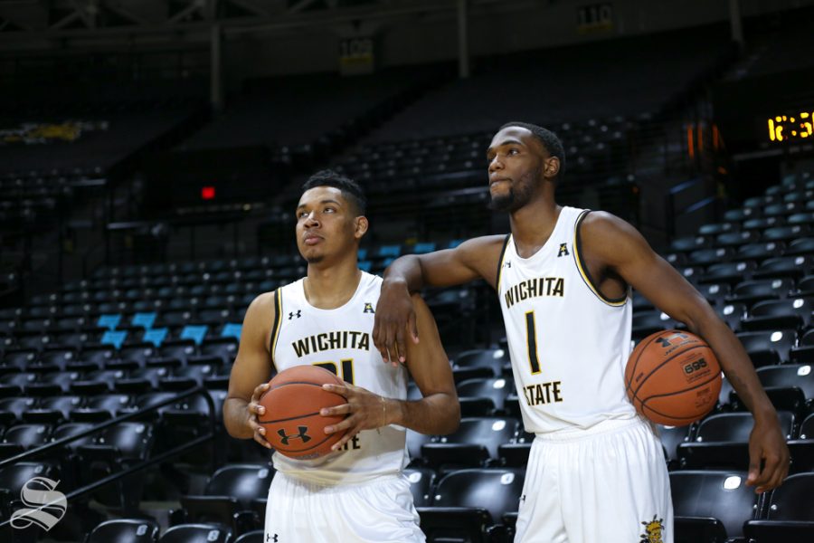 Jaime Echenique and Markis McDuffie pose for photos during media day at Koch Arena.