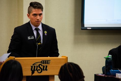 Business Senator Ciaban Peterson co-authored a resolution stating concerns that many student veterans have not had their paperwork processed by WSU and did not receive their GI Bill payments.