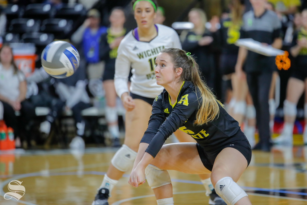 Wichita States Kara Brown returns the ball during their game against SMU on Nov. 11, 2018 at Koch Arena.