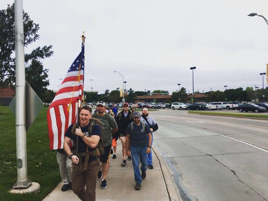 Riley Jones leads a group of students and student veterans at the second annual Shocker Ruck event. The event aims to give insight into the life of veterans in a multitude of ways. (Courtesy, Riley Jones)
