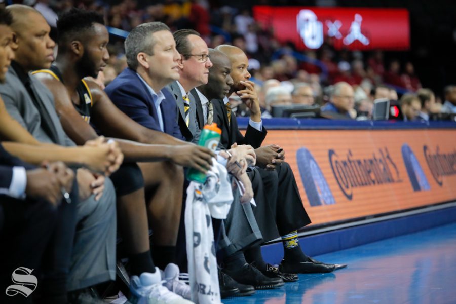 Head Coach Gregg Marshall sat down in the final minutes of their game against the University of Oklahoma at Chesapeake Energy Arena in Oklahoma City on Dec. 8, 2018.