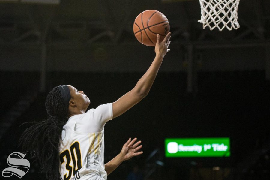 Wichita States Cesaria Ambrosio goes up for a lay up during the game against Savannah State. 