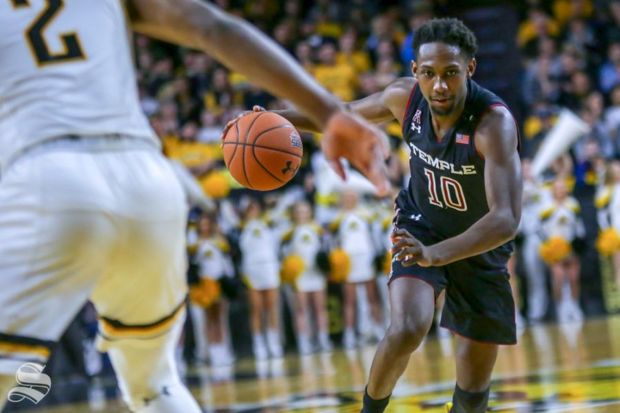 Temples Shizz Alston, Jr., drives the lane on Jan. 6, 2019 at Charles Koch Arena.