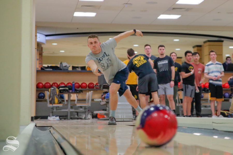 Wichita State freshman Nick Sommer practices with his team on Feb. 12, 2019 at the Rhatigan Student Center. Sommer wants to own his own business after college, preferably in the bowling industry. (Photo by Joseph Barringhaus/The Sunflower).