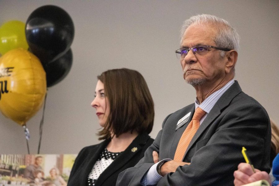 Business Dean Anand Desai attends a grant announcement at Bank of America Monday. 