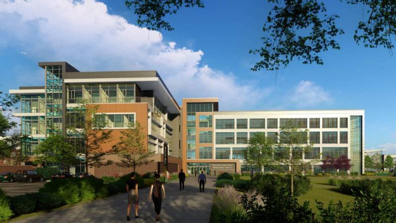 The Innovation Campus business building, Woolsey Hall, has a $50 million price tag.