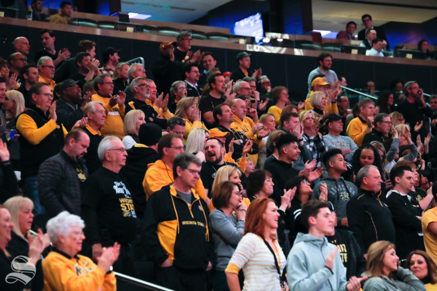 Wichita+State+fans+celebrate+during+the+second+half+of+the+game+against+Lipscomb+on+April+2%2C+2019+at+Madison+Square+Garden+in+New+York.+%28Photo+by+Joseph+Barringhaus%2FThe+Sunflower%29.