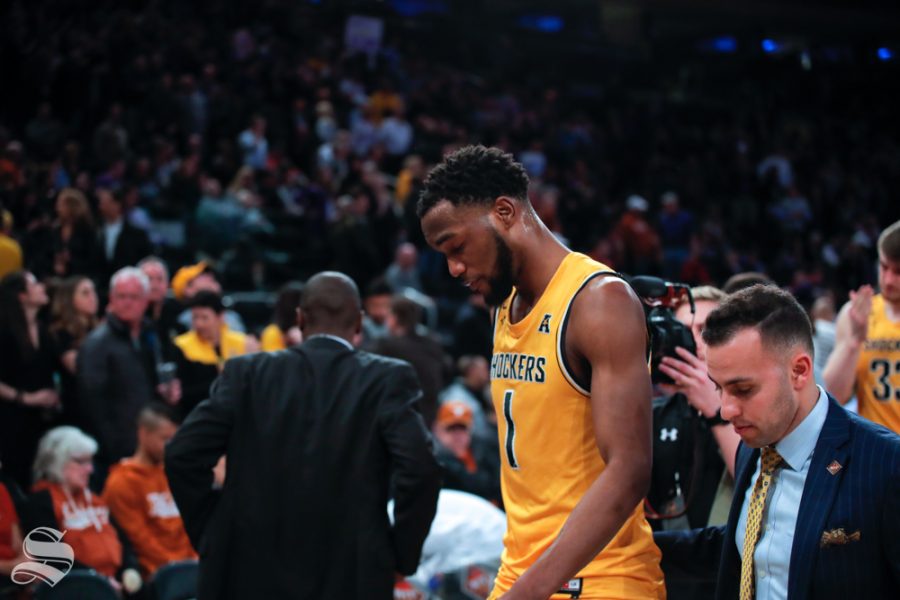 Wichita State senior Markis McDuffie walks off the court for the last time as a Shocker on April 2, 2019 at Madison Square Garden in New York. (Photo by Joseph Barringhaus/The Sunflower).