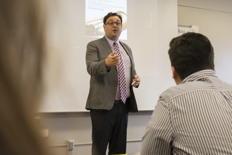 Aleks Sternfeld-Dunn, director of the School of Music, teaches his 8 a.m. aural skills class Tuesday.