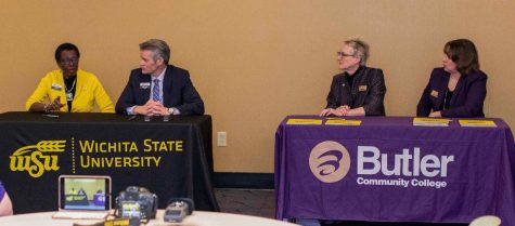 Wichita State and Butler Community College officials announce the signing of 17 articulation agreements to ease the transfer process for Butler students hoping to earn a bachelors degree at WSU.