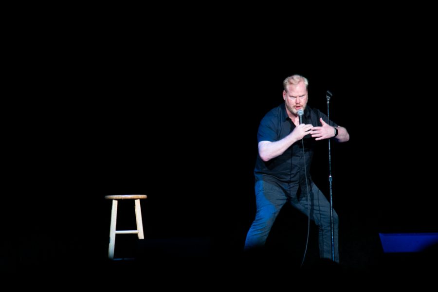 Jim Gaffigan gets into a joke at the beginning of his act on Aug. 16 in Wichita. The show was held at INTRUST Bank Arena.