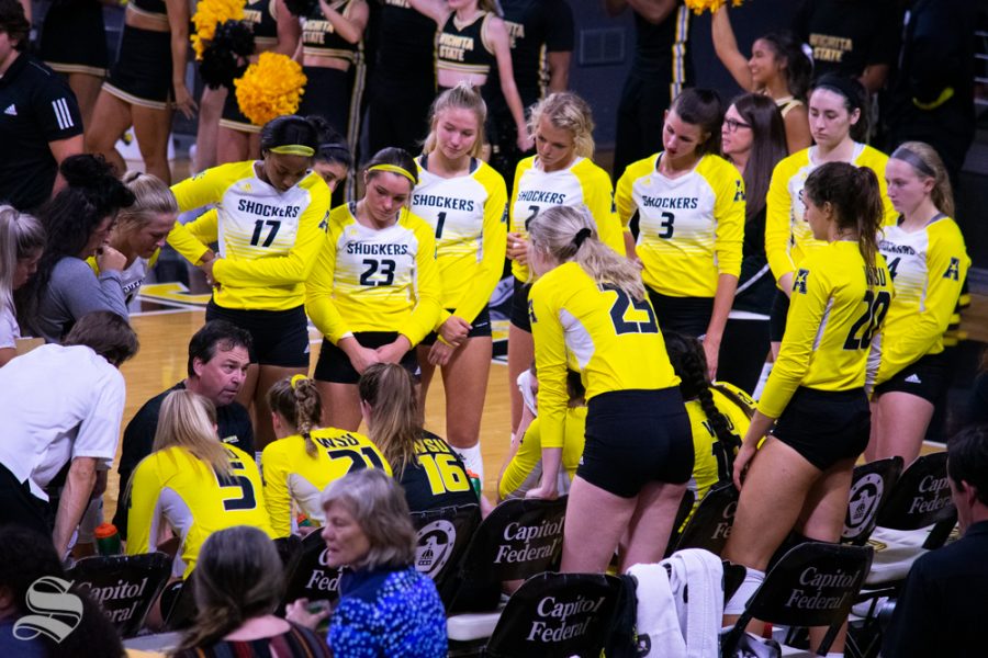 Shocker's head coach Chris Lamb gives instruction to his team during their exhibition against Kansas University on Aug. 17 in Charles Koch Arena.