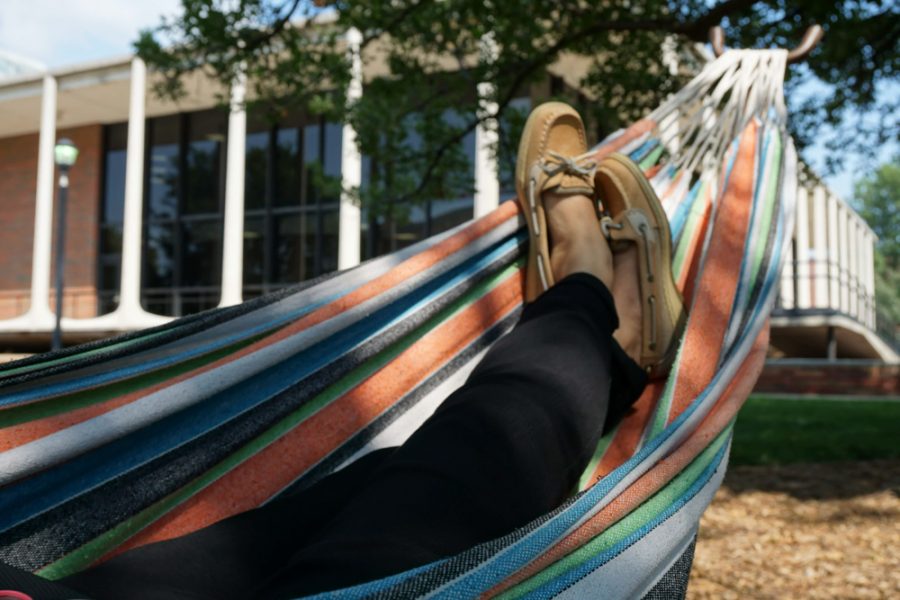 Senior Essence Dickinson, majoring in political science, lounges after her afternoon class.