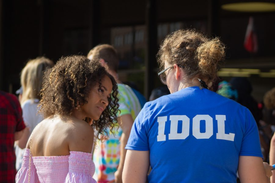 Charity Bush, a WSU senior, asks one of the American Idol staffers a question before her audition in Wichita in September 2019. She hoped her regular vocal performances at her Wichita church would give her an edge over the competition. Though she wasnt chosen to move to the next round, she said the experience was awesome.