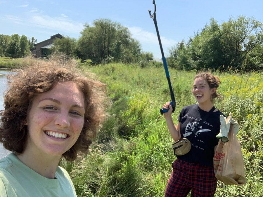 On Saturday, Sept. 7, Madi Laughlin and Morgan Cusick of Green Group cleaned up trash at Great Plains Nature Center.