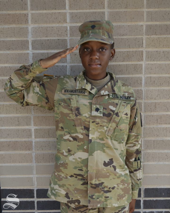 Sophomore Peace Mwamunyange is currently a member of the 170th Company in the Kansas Army National Guard. Mwamunyange said she hopes to serve her country by becoming a respected officer.