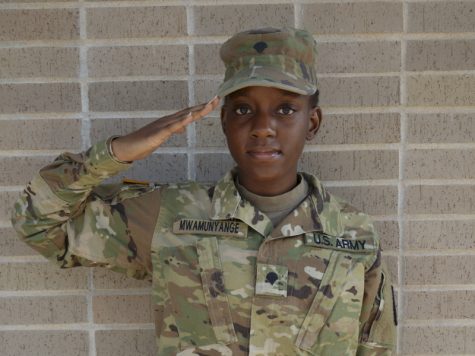 Sophomore Peace Mwamunyange is currently a member of the 170th Company in the Kansas Army National Guard. Mwamunyange said she hopes to serve her country by becoming a respected officer.