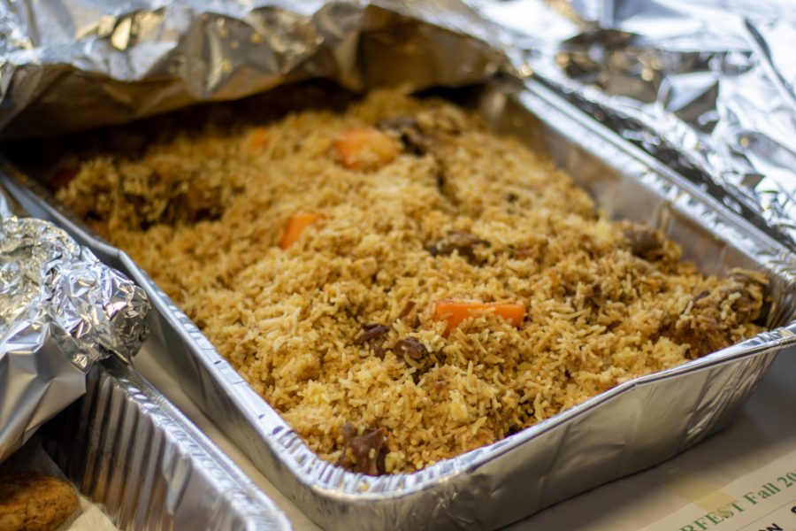 A traditional Indian rice dish from Bangladesh called mutton biryani awaits Interfest event goers on Oct. 3 at Hubbard Hall. The event was moved from the Multicultural Greek Council Quad to Hubbard Hall due to weather.
