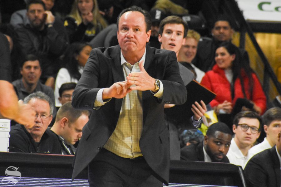 Head Coach Gregg Marshall calls a timeout during the second half of the game against NSU on Tuesday, Oct. 29.