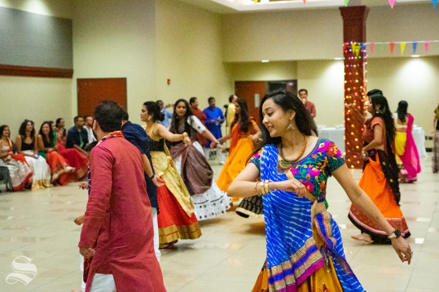 Khyati Mahavadia dances during the Garba Night event on Oct. 5 in the Rhatigan Student Center.
