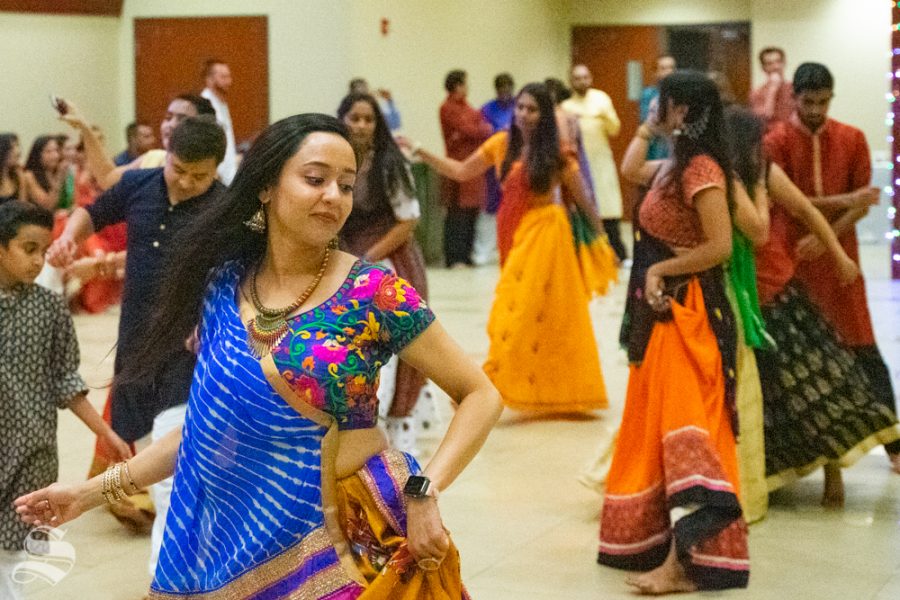 Khyati Mahavadia dances during the Garba Night event on Oct. 5 in the Rhatigan Student Center.