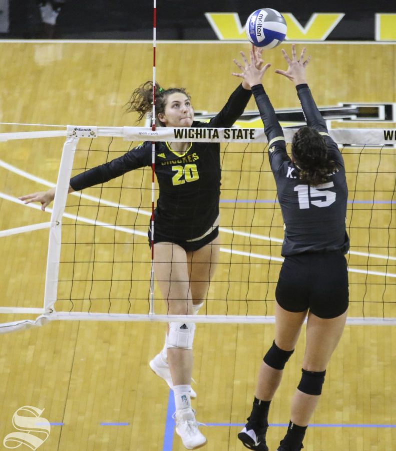 Wichita States Sophia Rohling hits against Central Florida at Koch Arena on Friday, Oct. 18, 2019.