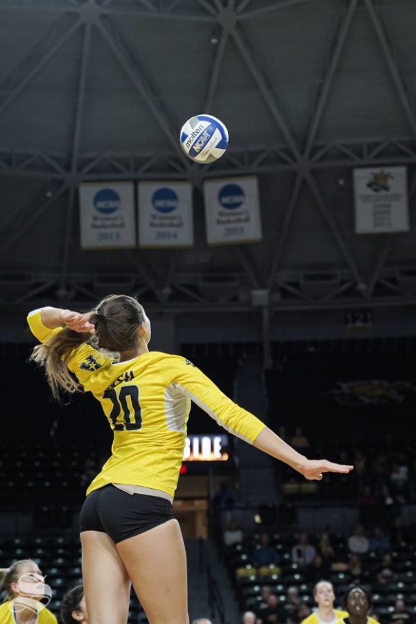 Wichita State freshman Sophia Rohling goes up for a kill during the game against Tulane on October 13, 2019 at Koch Area.