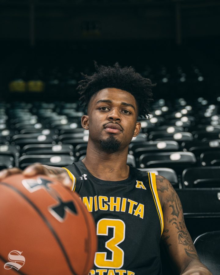 DeAntoni Gordon poses for a picture during media day on Oct. 15 inside Charles Koch Arena.