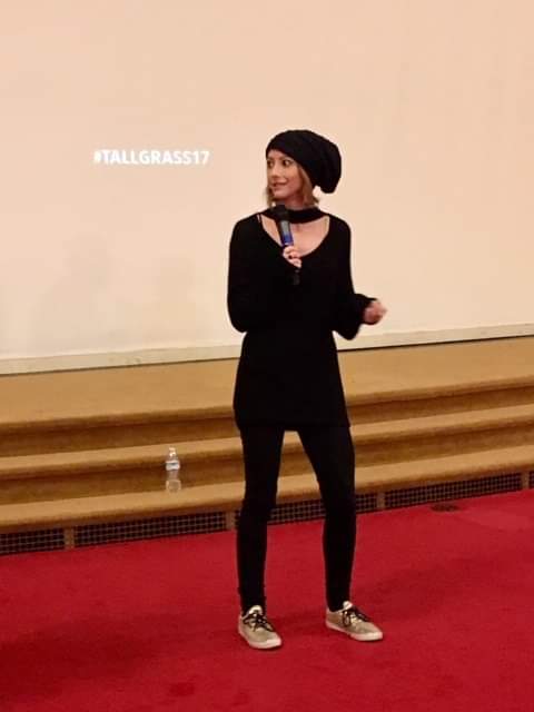 Taryn Southern, Co-Director and Producer of I Am Human, answers audience questions at the Tallgrass Film Festival  premiere.
