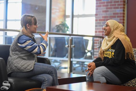 Sunflower reporter Lindsay Smith conducts an interview with junior Saniya Ahmed regarding her passion for starting the first Muslim-based sorority, Mu Delta Alpha, at Wichita State University.