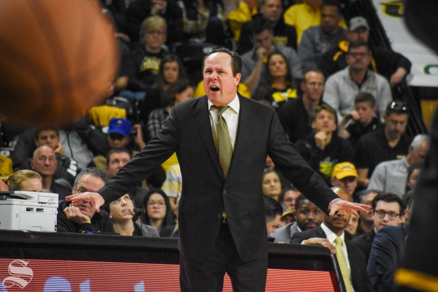 Head Coach Gregg Marshall yells to his team during the second half of the game against VCU on Saturday, Dec. 21.