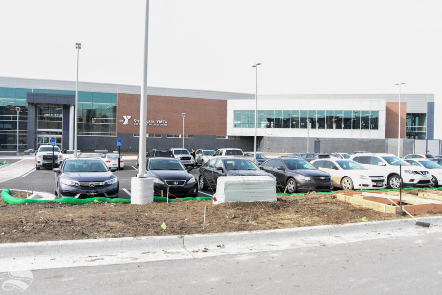 The parking lot outside of the new Steve Clark YMCA. Students are now allowed to park in it for up to two hours if they are using the new facility.