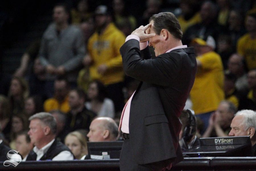 Wichita+State+Head+Coach+Gregg+Marshall+reacts+to+a+foul+call+during+the+second+half+of+the+game+against+Central+Florida+on+Jan.+25+inside+Charles+Koch+Arena.