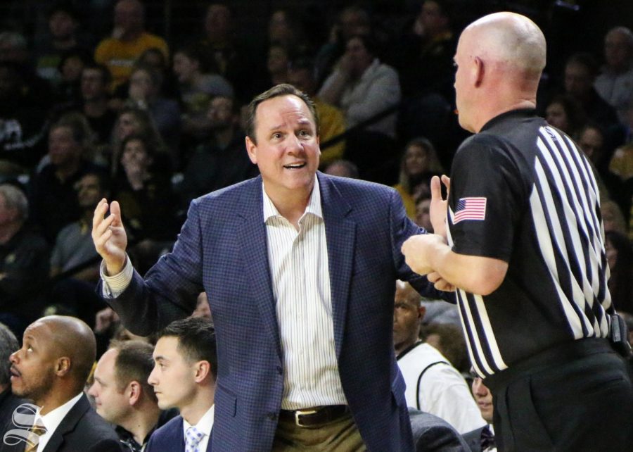 Wichita State head coach Gregg Marshall reacts to a call made during the game against Houston at Charles Koch Arena on Saturday, Jan. 18, 2019. 