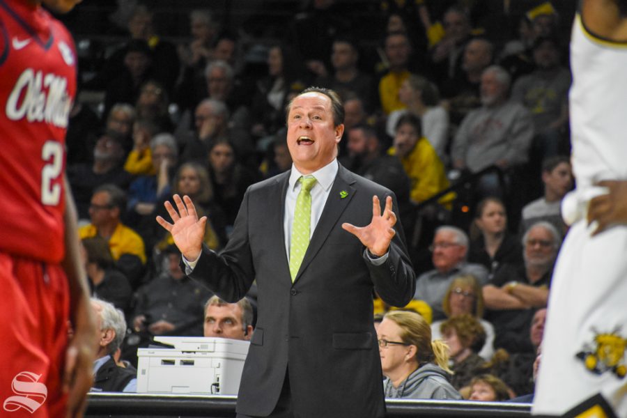 Head Coach Gregg Marshall yells to his team during the game against Ole Miss on Saturday.