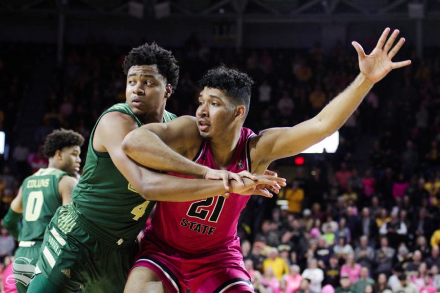 Wichita State senior Jaime Echenique calls for a pass during the second half of the game against USF on Feb. 20 inside Charles Koch Arena.