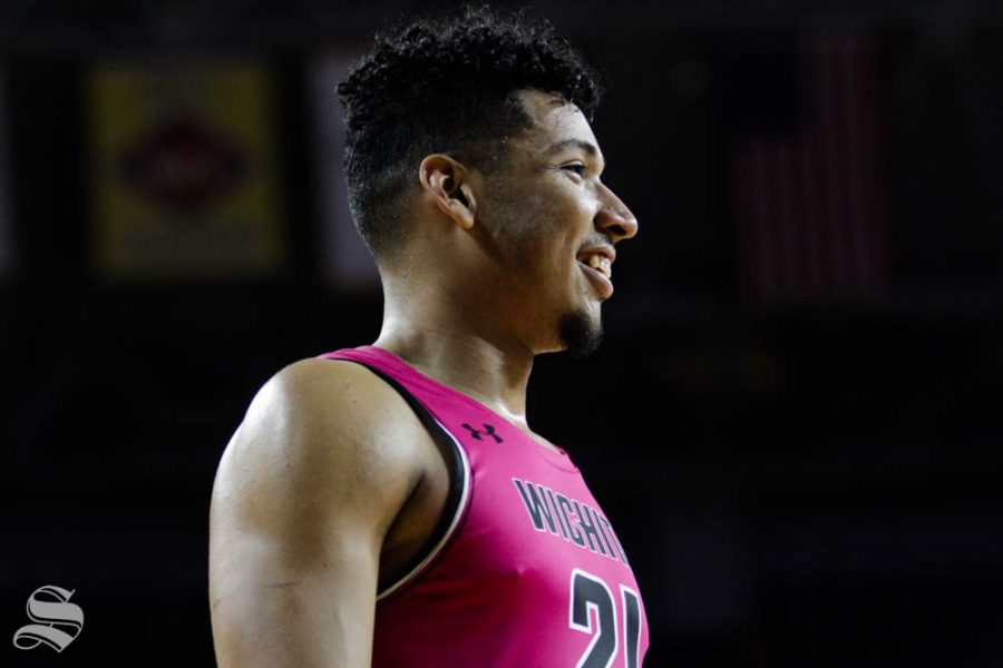 Wichita State senior Jaime Echenique smiles after getting fouled during the second half of the game against USF on Feb. 20 inside Charles Koch Arena.