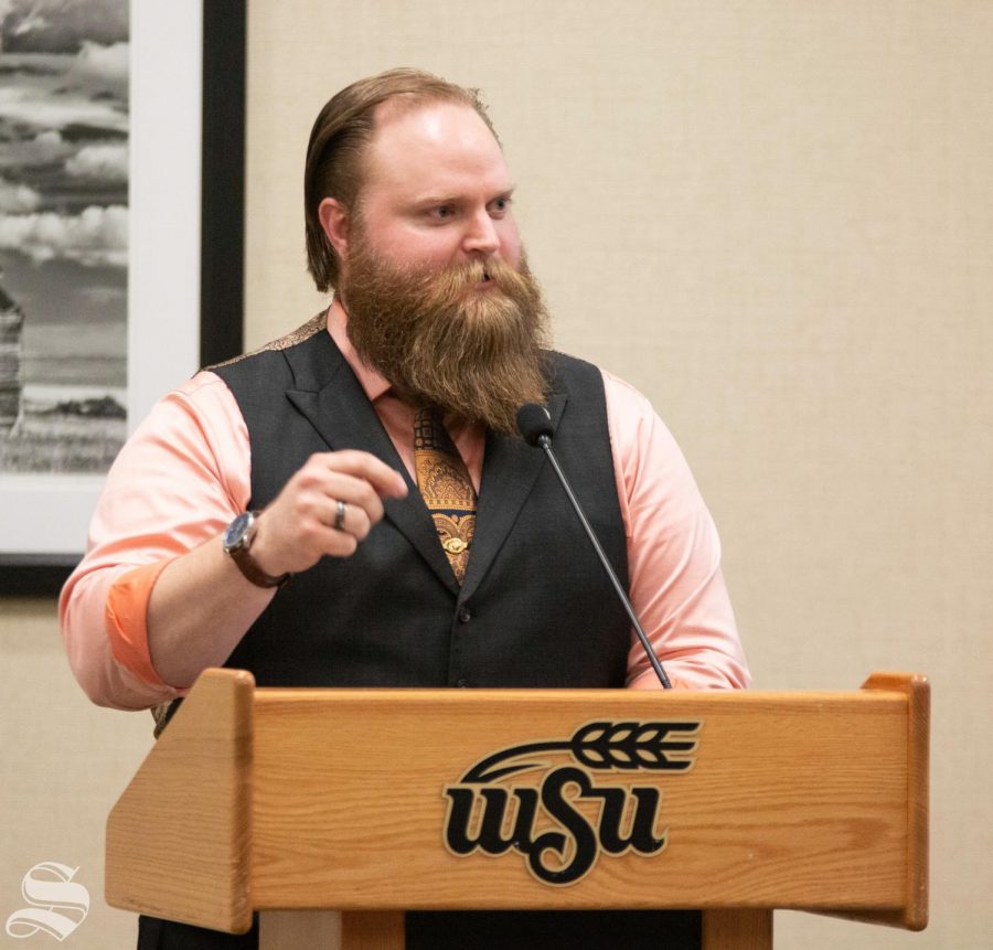 Student Body Vice President Michael Bearth gives his officer report during the SGA session held on Wednesday, March 4, 2020. 