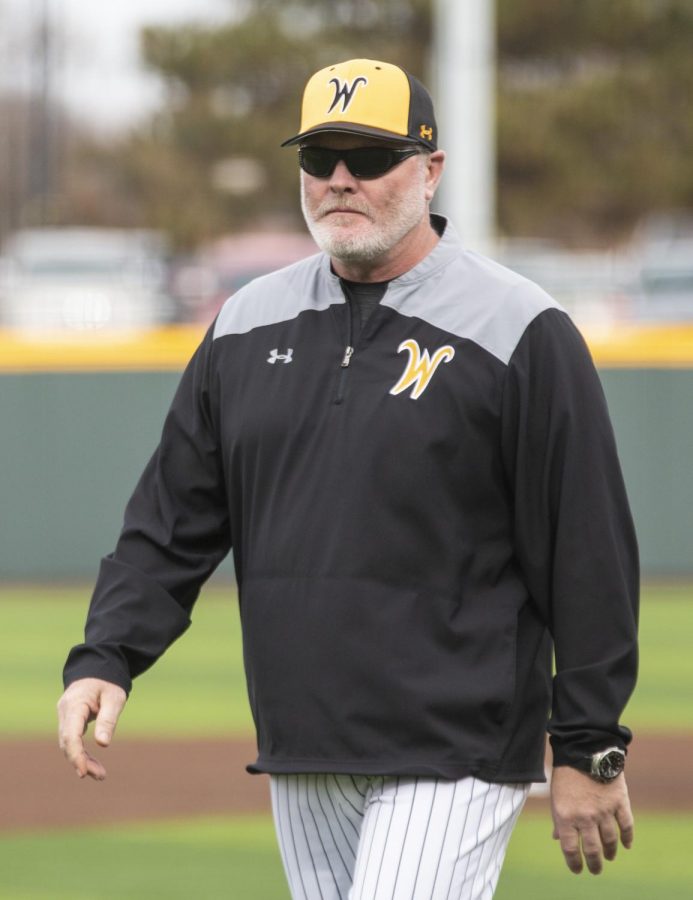 Head coach Eric Wedge walks to the dugout during the game against the Air Force Academy at Eck Stadium on Wednesday, March 4, 2020.