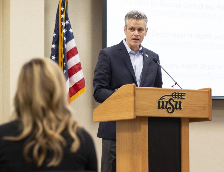 Provost Rick Muma speaks during the last weekly briefing at the Rhatigan Student Center on Thursday, March 19, 2020.