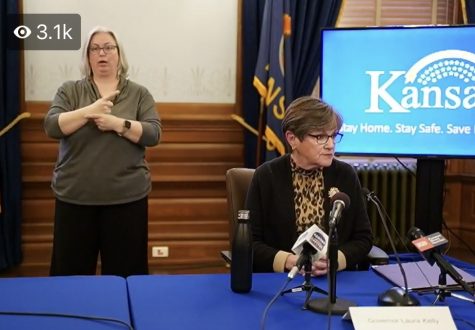 Gov. Laura Kelly at her daily COVID-19 press briefing Wednesday.