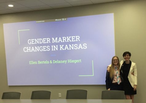 Delaney Hiegert (left) and Ellen Bertels (right) present to legal professionals in Wichita in March. They'll bring their presentation to Wichita State community members via webinar April 7.