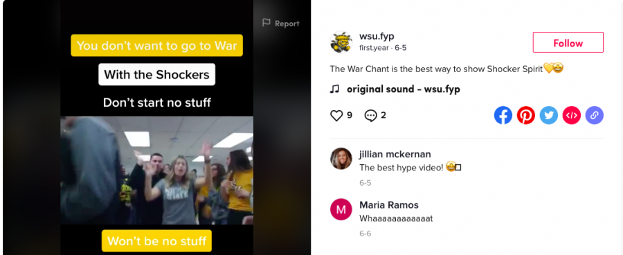 This screenshot shows a TikTok video from the Wichita State Office of First-Year Programs. With most of orientation online, transition mentors are using social media and other tools to connect with new students.