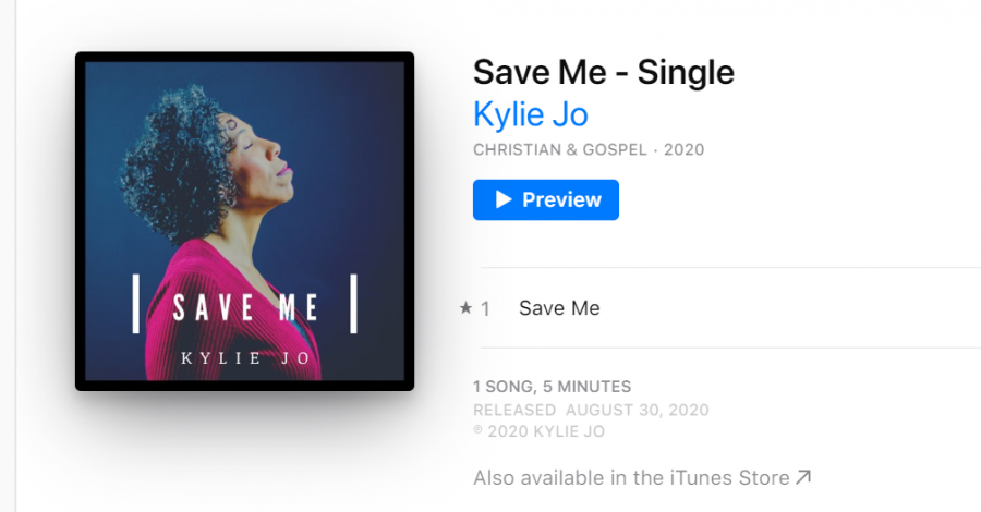 Screenshot of Kylie Jos single, Save Me on Apple Music. You can listen to Kylie Jo on Apple Music, Spotify, Google Play, and other streaming platforms.