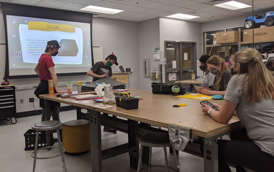 The Society of Cosplayers workshop and meeting on Wednesday evening in the John Bardo Center where they were focusing on foam work. Every workshop focuses on a different skill essential to cosplaying.